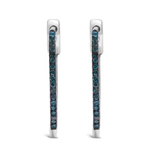 Load image into Gallery viewer, .925 Sterling Silver 1/3 Cttw Inside Out Blue Treated Diamond 1MM Wide Hoop Earrings (Blue Color, I2-I3 Clarity)
