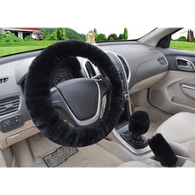 Load image into Gallery viewer, 3Pcs Set Winter Fashion Wool Fur Soft Furry Car Steering Wheel Covers 16 Colors Winter Universal Hand Brake Gear Cover  Car Accessories
