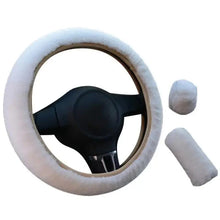 Load image into Gallery viewer, 3Pcs Set Winter Fashion Wool Fur Soft Furry Car Steering Wheel Covers 16 Colors Winter Universal Hand Brake Gear Cover  Car Accessories
