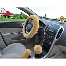Load image into Gallery viewer, 3Pcs Set Winter Fashion Wool Fur Soft Furry Car Steering Wheel Covers 16 Colors Winter Universal Hand Brake Gear Cover  Car Accessories
