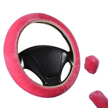 Load image into Gallery viewer, 3Pcs Set Winter Fashion Wool Fur Soft Furry Car Steering Wheel Covers 16 Colors Winter Universal Hand Brake Gear Cover  Car Accessories
