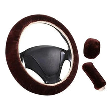 Load image into Gallery viewer, 3Pcs Set Winter Fashion Wool Fur Soft Furry Car Steering Wheel Covers 16 Colors Winter Universal Hand Brake Gear Cover  Car Accessories
