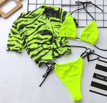 Load image into Gallery viewer, 3PCS Women's Leopard Bikini Swimwear Swimsuit Bathing Beach Holiday Short Sleeve Leopard Print 3 Piece Short Sleeve Bikini Set Swimsuit Micro Triangle Bathing suit
