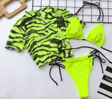 Load image into Gallery viewer, 3PCS Women's Leopard Bikini Swimwear Swimsuit Bathing Beach Holiday Short Sleeve Leopard Print 3 Piece Short Sleeve Bikini Set Swimsuit Micro Triangle Bathing suit
