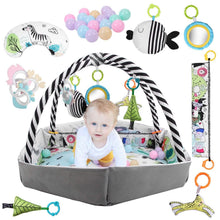 Load image into Gallery viewer, 4-in-1 Baby Gym Play Mat Ball Pit with Pillow 18 Balls 9 Toys for 0-3 Years Old
