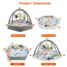 Load image into Gallery viewer, 4-in-1 Baby Gym Play Mat Ball Pit with Pillow 18 Balls 9 Toys for 0-3 Years Old
