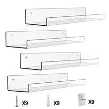 Load image into Gallery viewer, 4-Pack: 15 inches Clear Acrylic Floating Shelves with 2 Mounting Ways
