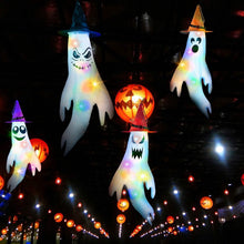 Load image into Gallery viewer, 4-Pieces: Halloween Ghosts with Witch Hats Windsocks Hanging Decoration with Colorful LED Light

