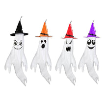 Load image into Gallery viewer, 4-Pieces: Halloween Ghosts with Witch Hats Windsocks Hanging Decoration with Colorful LED Light
