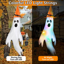 Load image into Gallery viewer, 4-Pieces: Halloween Ghosts with Witch Hats Windsocks Hanging Decoration with Colorful LED Light
