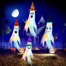 Load image into Gallery viewer, 4-Pieces: Halloween Ghosts with Witch Hats Windsocks Hanging Decoration with Colorful LED Light
