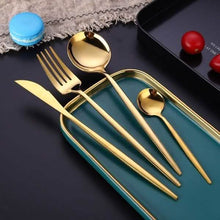 Load image into Gallery viewer, 4-Pieces: Mirror Polish Dinnerware Set Stainless Steel Cutlery Set Flat Tableware
