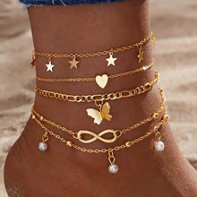Load image into Gallery viewer, 4-Pieces: Stackable Thin Chain Anklet Set
