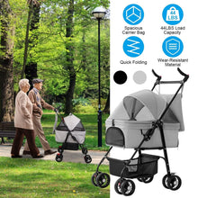 Load image into Gallery viewer, 4 Wheels Pet Stroller Foldable with Removable Liner Storage Basket
