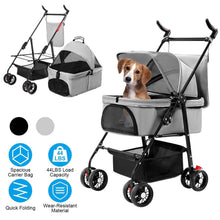 Load image into Gallery viewer, 4 Wheels Pet Stroller Foldable with Removable Liner Storage Basket
