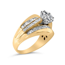 Load image into Gallery viewer, 14K Yellow Gold 2-1/3 Cttw Diamond Cluster Channel Set Chevron Shaped Band Engagement Ring &amp; Wedding Band Set (H-I Color, SI1-SI2 Clarity)- Size 5
