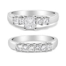 Load image into Gallery viewer, 14K White Gold 1 1/2 Cttw 5 Stone Princess Diamond Engagement Wedding Ring Set (H-I Color, SI2-I1 Clarity) - Ring Size 7
