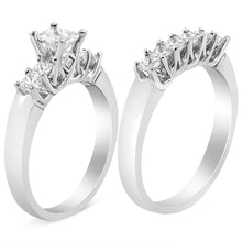 Load image into Gallery viewer, 14K White Gold 1 1/2 Cttw 5 Stone Princess Diamond Engagement Wedding Ring Set (H-I Color, SI2-I1 Clarity) - Ring Size 7
