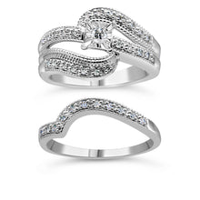 Load image into Gallery viewer, .925 Sterling Silver 1/3 Cttw Round Diamond Crisscross Engagement Ring Bridal Set (H-I Color, I1-I2 Clarity ) - Size 7

