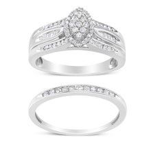Load image into Gallery viewer, .925 Sterling Silver 1/2 Cttw Round and Baguette-Cut Diamond Engagement Bridal Set (I-J Color, I1-I2 Clarity) - Size 7
