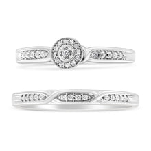 Load image into Gallery viewer, .925 Sterling Silver Diamond Accent Frame Twist Shank Bridal Set Ring and Band (I-J Color, I3 Clarity) - Size 7
