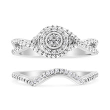 Load image into Gallery viewer, .925 Sterling Silver 1/6 Cttw Diamond Composite Halo and Split Shank Bridal Set Ring and Band  (I-J Color, I3 Clarity) - Size 7
