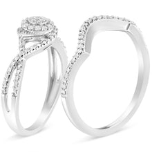 Load image into Gallery viewer, .925 Sterling Silver 1/6 Cttw Diamond Composite Halo and Split Shank Bridal Set Ring and Band  (I-J Color, I3 Clarity) - Size 7
