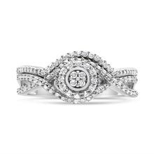 Load image into Gallery viewer, .925 Sterling Silver 1/6 Cttw Diamond Composite Halo and Split Shank Bridal Set Ring and Band  (I-J Color, I3 Clarity) - Size 7
