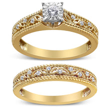 Load image into Gallery viewer, 14K Yellow Gold Plated .925 Sterling Silver 1/5 Cttw Diamond Art Deco Style Engagement Ring Bridal Set (I-J Color, I3 Clarity) - Ring Size 7
