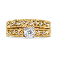 Load image into Gallery viewer, 14K Yellow Gold Plated .925 Sterling Silver 1/5 Cttw Diamond Art Deco Style Engagement Ring Bridal Set (I-J Color, I3 Clarity) - Ring Size 7
