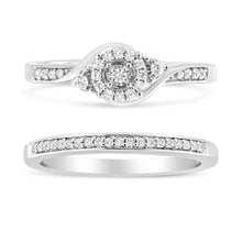 Load image into Gallery viewer, .925 Sterling Silver 1/4 Cttw Diamond Halo and Swirl Engagement Ring and Wedding Band Set (I-J Color, I3 Clarity)- Ring Size 7
