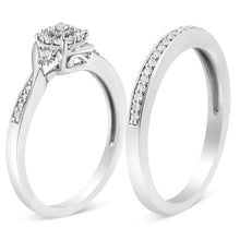 Load image into Gallery viewer, .925 Sterling Silver 1/4 Cttw Diamond Halo and Swirl Engagement Ring and Wedding Band Set (I-J Color, I3 Clarity)- Ring Size 7
