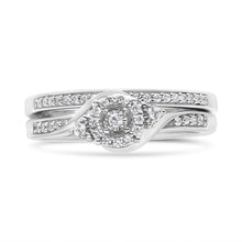 Load image into Gallery viewer, .925 Sterling Silver 1/4 Cttw Diamond Halo and Swirl Engagement Ring and Wedding Band Set (I-J Color, I3 Clarity)- Ring Size 7
