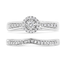 Load image into Gallery viewer, .925 Sterling Silver 1/3 Cttw Diamond Halo and Pave Shank Engagement Ring Set (I-J Color, I3 Clarity) - Ring Size 7
