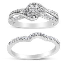 Load image into Gallery viewer, .925 Sterling Silver 1/3 Cttw Composite Diamond Frame Bypass Bridal Set Ring and Band (I-J Color, I2-I3 Clarity) - Ring Size 7
