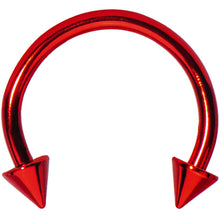Load image into Gallery viewer, 16G Red Titanium Spike Horseshoe Circular Barbell 3/8
