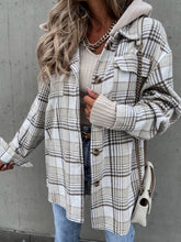 Load image into Gallery viewer, Vintage Retro Style Women Camel Plaid Button Up Jacket with Removable Hood Classic &amp; Cozy Everyday Wear
