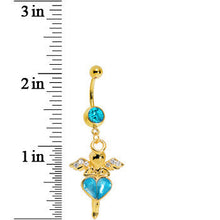 Load image into Gallery viewer, Gold Plated Aqua Gem Heart of an Angel Belly Ring
