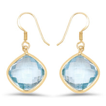 Load image into Gallery viewer, 14K Yellow Gold Plated 29.00 Carat Genuine Blue Topaz .925 Sterling Silver Earrings

