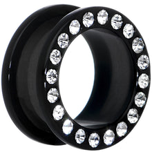 Load image into Gallery viewer, 18mm Black Acrylic with Clear Jeweled Flesh Tunnel
