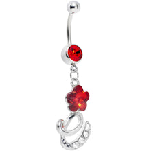 Load image into Gallery viewer, Red Gem Flower Flourish Belly Ring
