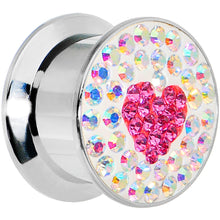 Load image into Gallery viewer, 9/16 Stainless Steel Aurora Gem Pink Heart Screw Fit Plug
