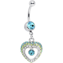 Load image into Gallery viewer, Aqua Gem Ombre Paved Hollow Heart Belly Ring
