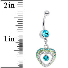 Load image into Gallery viewer, Aqua Gem Ombre Paved Hollow Heart Belly Ring

