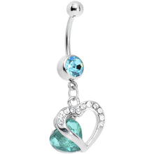 Load image into Gallery viewer, Aqua Gem Heart in Hollow Heart Belly Ring
