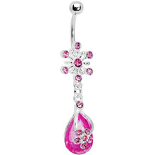 Load image into Gallery viewer, Pink Gem Explosion Teardrop Flower Belly Ring
