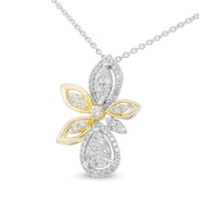 Load image into Gallery viewer, 14K White and Yellow Gold 5/8 Cttw Round Diamond Marquise Floral Style 18" Pendant Necklace (H-I Color, I1-I2 Clarity)
