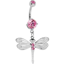 Load image into Gallery viewer, Pink Gem Lace Wing Dragonfly Belly Ring
