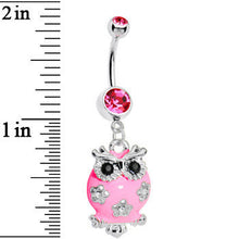 Load image into Gallery viewer, Pink Gem Flower Owl Belly Ring

