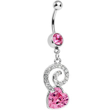 Load image into Gallery viewer, Pink Gem Cosmic Swirl Heart Belly Ring
